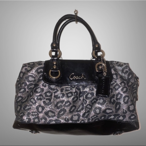 Coach Black Gray Metallic Ocelot Leopard Print Authentic Rare Sabrina Handbag